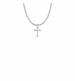 5/8 Inch Silver Plated Girl Budded Ends First Communion Cross Necklace