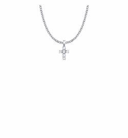 5/8 Inch Sterling Silver Cross Necklace with Crystal Cubic Zirconia Stones
