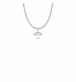 5/8 Inch Sterling Silver Crystal Cubic Zirconia Outlined Angel Necklace