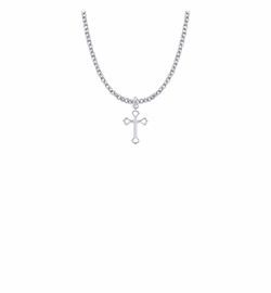 5/8 Inch Sterling Silver Opened Heart Ends Cross Necklace
