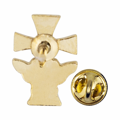 5/8 x 3/8 Inch Gold Enameled Butterfly and Cross Lapel Pin