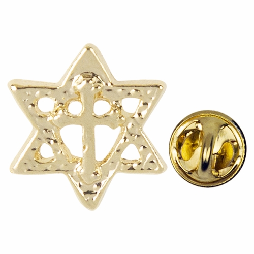 5/8 x 5/8 Inch Gold Star of David and Cross Lapel Pin