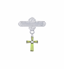 5/8 x 5/8 Inch Sterling Silver August Peridot Birthstone Cross Bar Pin