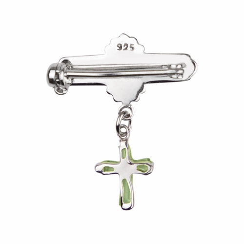 5/8 x 5/8 Inch Sterling Silver August Peridot Birthstone Cross Bar Pin