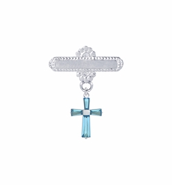 5/8 x 5/8 Inch Sterling Silver December Zircon Birthstone Cross Bar Pin