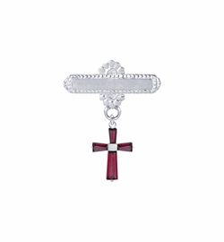 5/8 x 5/8 Inch Sterling Silver Garnet January Birthstone Cross Bar Pin