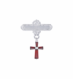 5/8 x 5/8 Inch Sterling Silver July Ruby Birthstone Cross Bar Pin