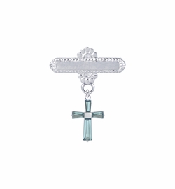 5/8 x 5/8 Inch Sterling Silver March Aquamarine Birthstone Cross Bar Pin