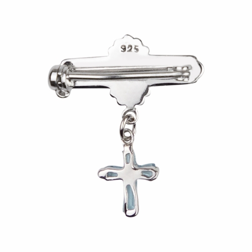 5/8 x 5/8 Inch Sterling Silver March Aquamarine Birthstone Cross Bar Pin