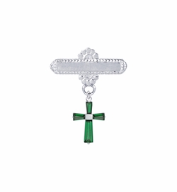 5/8 x 5/8 Inch Sterling Silver May Emerald Crystal Birthstone Cross Bar Pin
