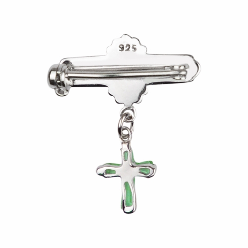 5/8 x 5/8 Inch Sterling Silver May Emerald Crystal Birthstone Cross Bar Pin