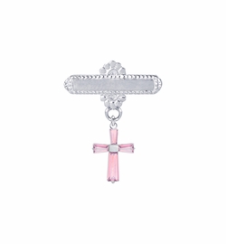 5/8 x 5/8 Inch Sterling Silver October Rose Birthstone Cross Bar Pin