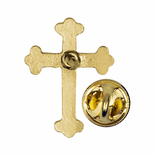 5/8  x 7/16 Inch Gold Budded Ends Cross Lapel Pin