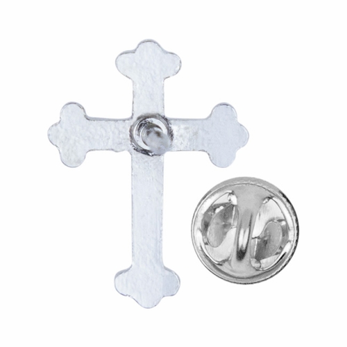 5/8  x 7/16 Inch Silver Budded Ends Cross Lapel Pin