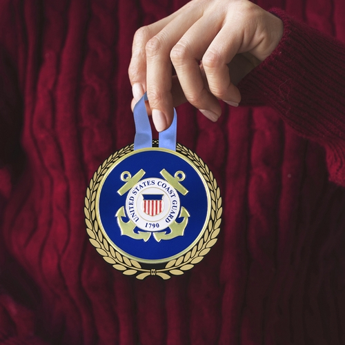 5-1/4 Inch Round Raised and Color Printed United States Coast Guard Insignia Aluminum Metal Christmas Ornament