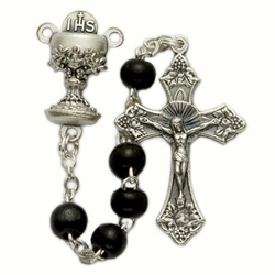 5mm Black Wood Bead Communion Chalice Center Rosary