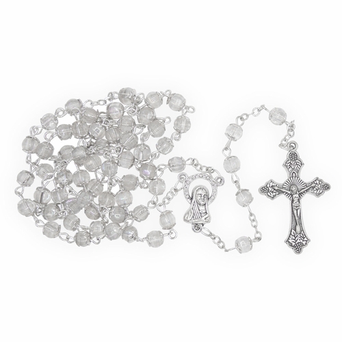 5mm Capped Glass Crystal Bead Rosary with Crucifix and Madonna Center