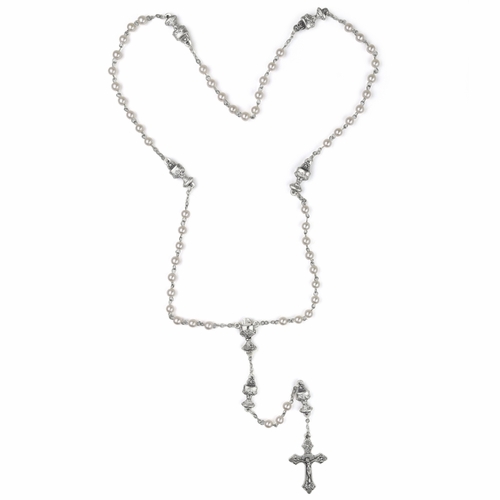 5mm Imitation Pearl Bead Communion Rosary with Crucifix and Chalice Center