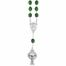 5mm Oval Green Beads Auto Rosary with Celtic Crucifix and St. Patrick Center