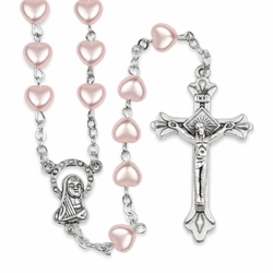 5mm Pink Heart Bead Communion Rosary with Crucifix and Madonna Center