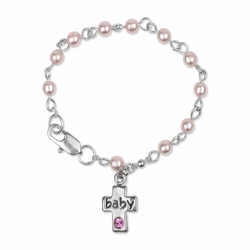 5mm Pink Pearl Beads Baby Bracelet with Cross Charm