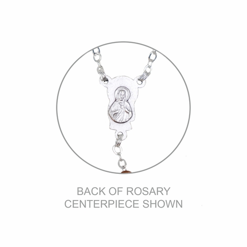 5mm Square Light Brown Wood Bead Rosary with Crucifix and Madonna with Baby Center