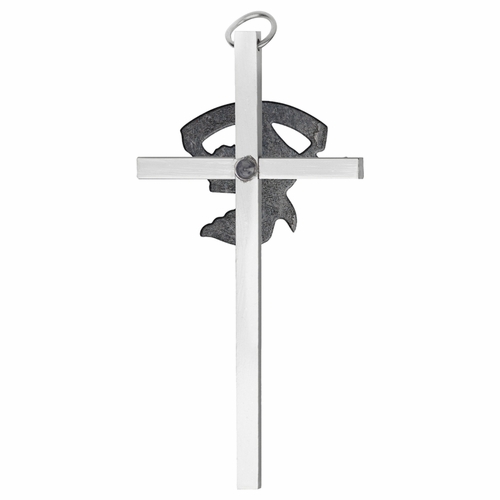 6-1/2 Inch Silver Plated Metal Wall Cross with Centered Confirmation Dove