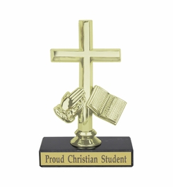 6-1/4 Inch "Proud Christian Student" Cross Trophy On Black Marble Base 