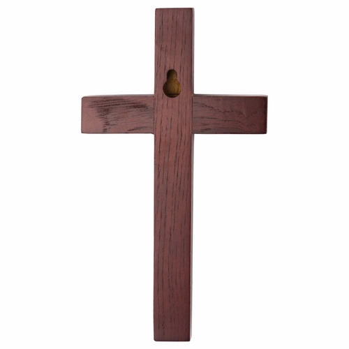 6-3/4 Inch Cherry Wood and Brass Wall Crucifix with Pewter Corpus