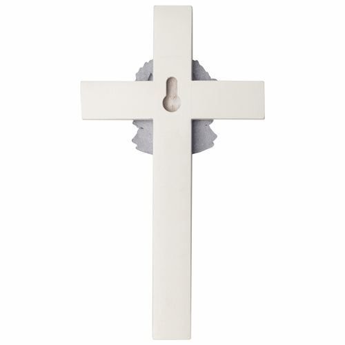 6-3/4 Inch Painted White Wood Guardian Angel Wall Cross