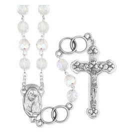 6.5mm Crystal Glass Bead Wedding Rosary with Crucifix and Madonna Center