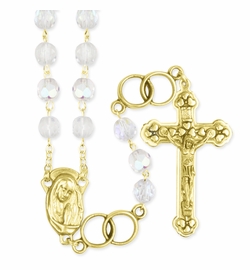 6.5mm Crystal Glass Bead Wedding Rosary with Crucifix and Madonna Center