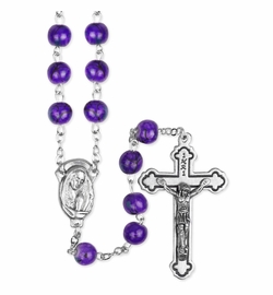 6.5mm Imitation Amethyst Cloisonne Bead Rosary with Crucifix and Madonna Center