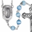 6.5mm Light Blue Synthetic Bead Rosary with Crucifix and Our Lady of Lourdes with Holy Water Center