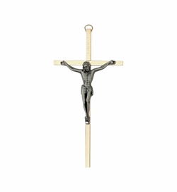 6 Inch Brass and Pewter Wall Crucifix