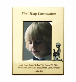 6 x 8-1/2 Inch Gold Plated First Holy Communion Boy Photo Frame
