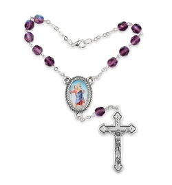 6mm Amethyst Glass Beads Auto Rosary with Crucifix and St. Christopher Center