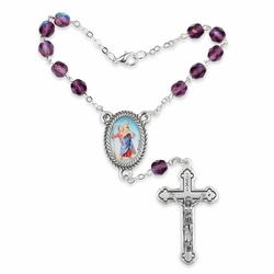 6mm Amethyst Glass Beads Auto Rosary with Crucifix and St. Christopher Center