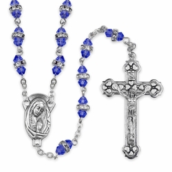 6mm Blue Crystal Glass Beads Rosary with Crucifix and Madonna Center