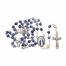 6mm Blue Glass Bead Rosary with Capped Pearl Decade Beads, Crucifix, and Miraculous Photo Center
