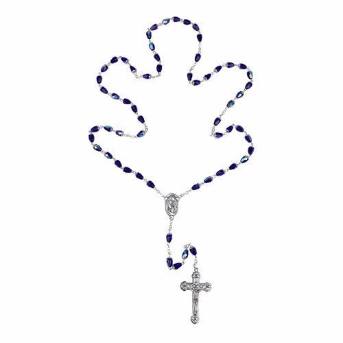 6mm Capped Sapphire Bead Rosary with Crucifix and Madonna Center