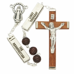 6mm Carved Wood Beads w/ Six Tablets  and Miraculous Center Rosary