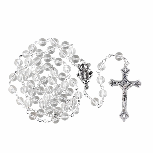 6mm Crystal Glass Bead Rosary with Crucifix and Miraculous Center