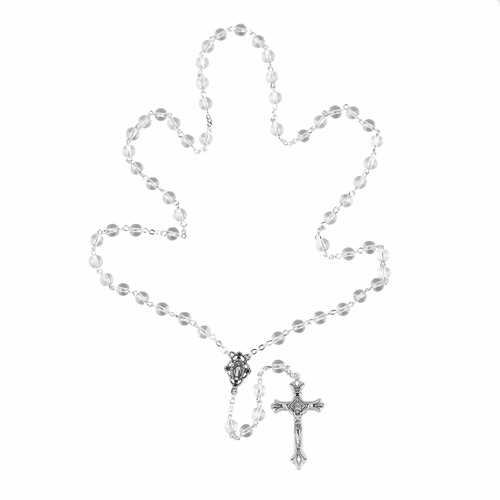 6mm Crystal Glass Bead Rosary with Crucifix and Miraculous Center