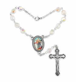 6mm Crystal Glass Beads Auto Rosary with Crucifix and St. Christopher Center