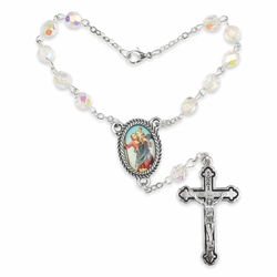 6mm Crystal Glass Beads Auto Rosary with Crucifix and St. Christopher Center