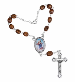 6mm Dark Wood Cross Beads Auto Rosary with Crucifix and St. Christopher Center