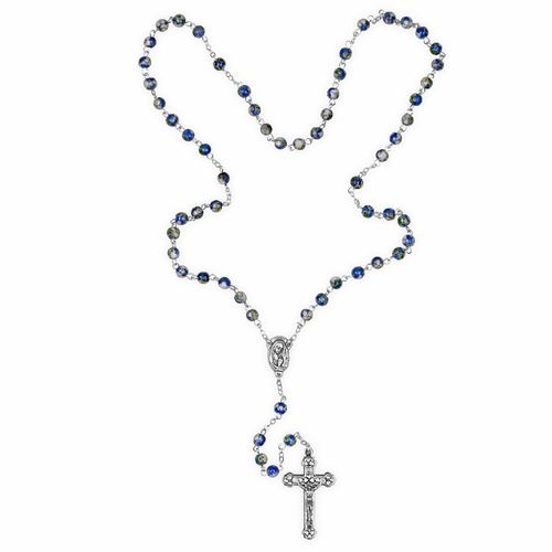 6mm Genuine Aqua Cloisonne Bead Rosary with Crucifix and Madonna Center