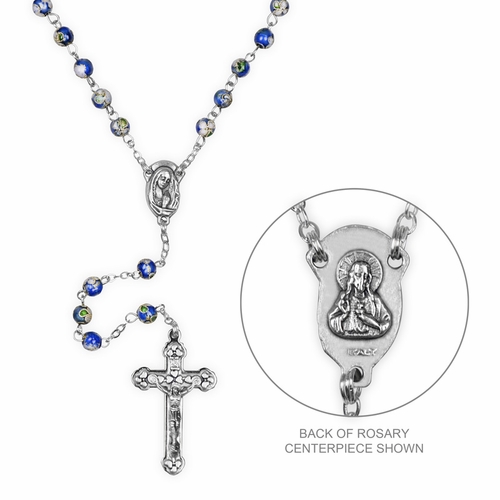 6mm Genuine Aqua Cloisonne Bead Rosary with Crucifix and Madonna Center