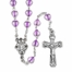 6mm Glass Amethyst Heart Bead Rosary with Crucifix and Miraculous Center
